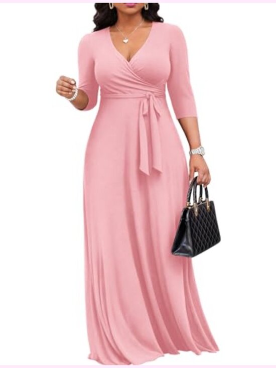 Dresses & Skirts - Casual Summer Maxi Dress with Hidden Pockets and Belted V-Neck